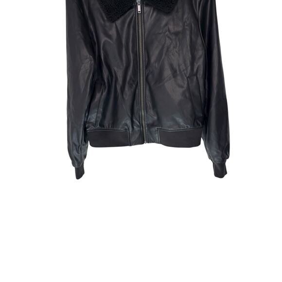 Gap Faux Leather Bomber Jacket Black Punk Emo Casual Sherpa Collar Small - Picture 5 of 12